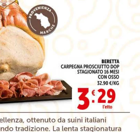 Prosciutto di Carpegna DOP stagionato 16 mesi Beretta in offerta da Decò