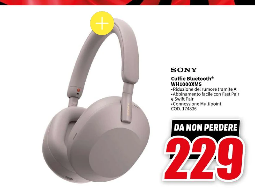 Cuffie Bluetooth® WH1000XM5 Sony in offerta da MediaWorld