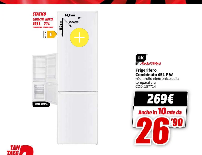 Frigorifero combinato 651 F W  in offerta da MediaWorld