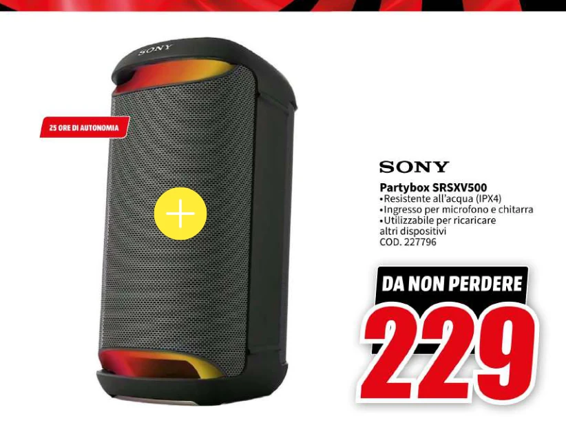 Partybox SRSXV500 Resistente all/acqua (IPX4) Sony in offerta da MediaWorld
