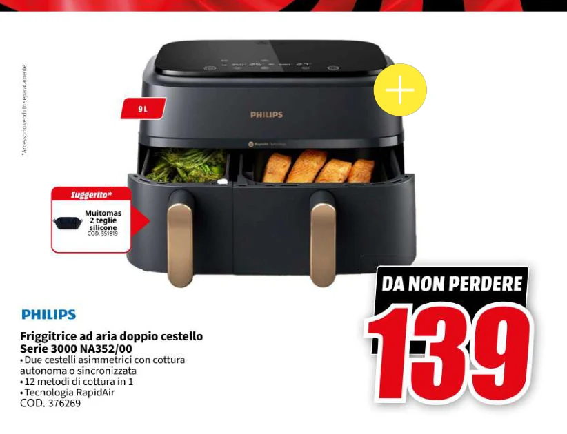 Friggitrice ad aria doppio cestello Serie 3000 NA352/00 Philips in offerta da MediaWorld