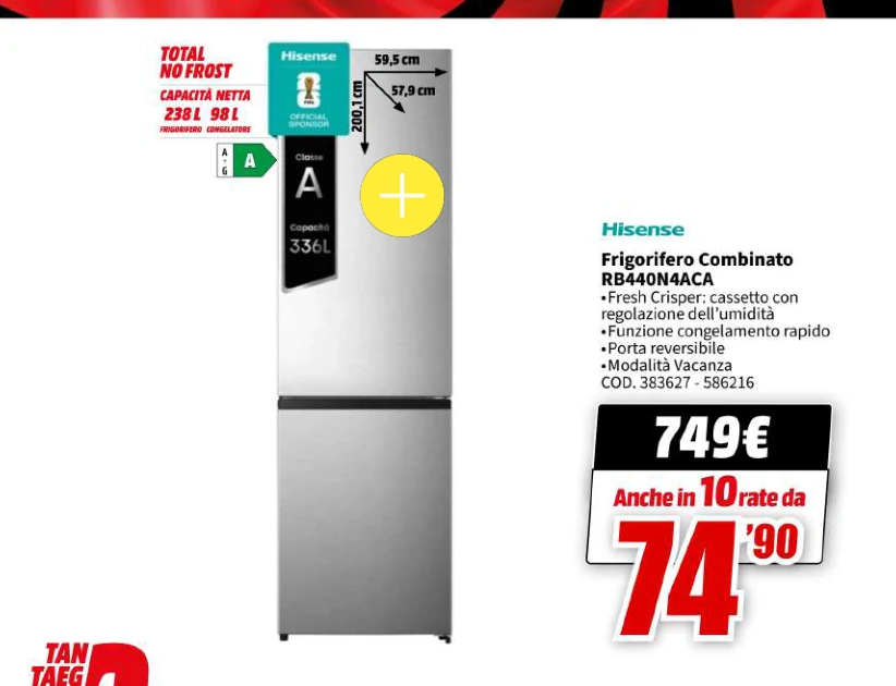 Frigorifero Combinato RB440N4ACA Hisense in offerta da MediaWorld