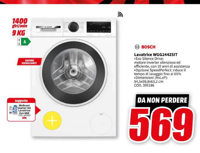 ‘ Lavatrice WGG244ZSIT «Eco Silence Drive Bosch in offerta da MediaWorld