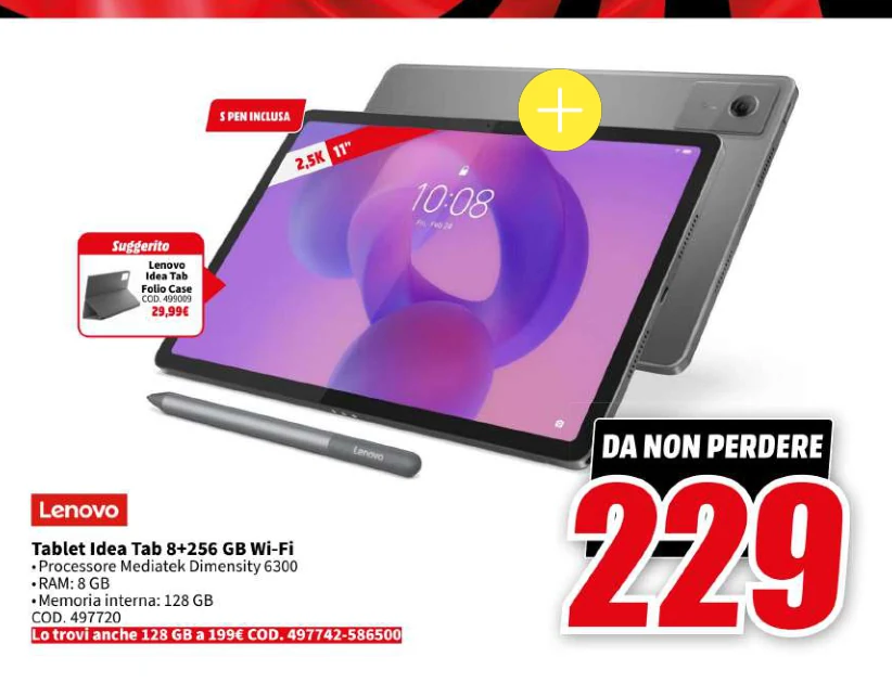 Tablet Idea Tab 8+256 GB Wi-Fi VW Lenovo in offerta da MediaWorld