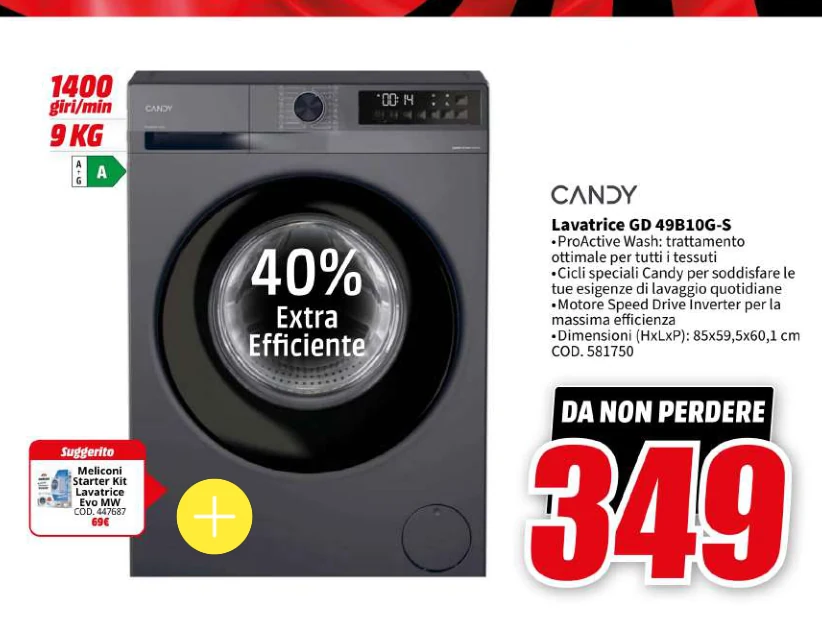 Lavatrice GD 49B10G-S «ProActive Wash: trattamento Candy in offerta da MediaWorld