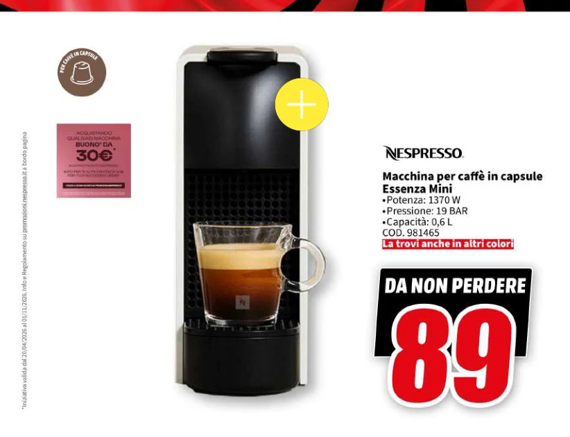Macchina per caffé in capsule Essenza Mini Nespresso in offerta da MediaWorld