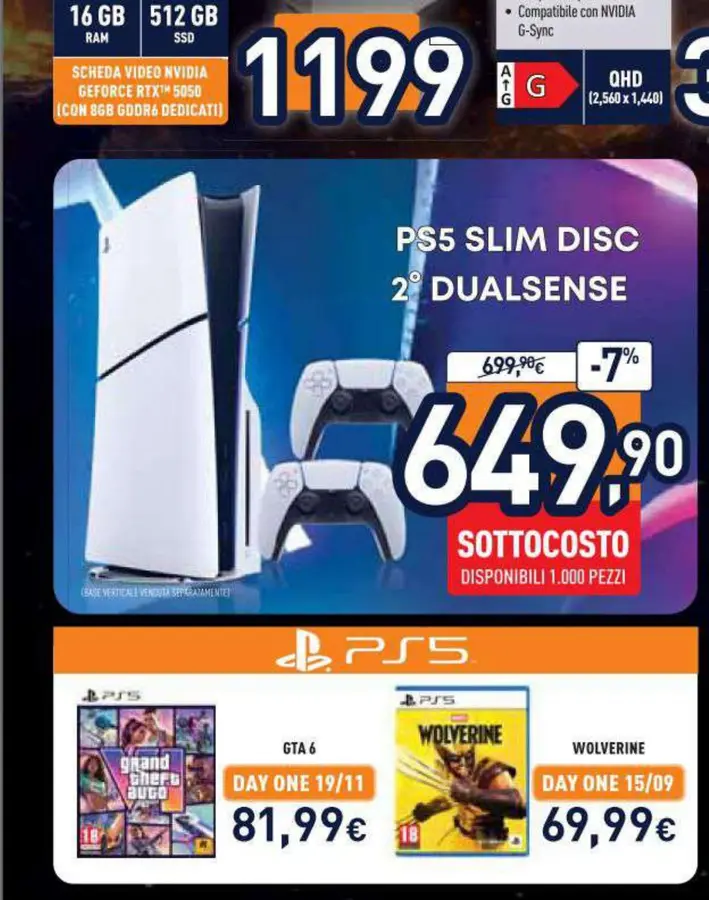 PlayStation 5 Slim Disc + 2 DualSense Sony in offerta da Unieuro
