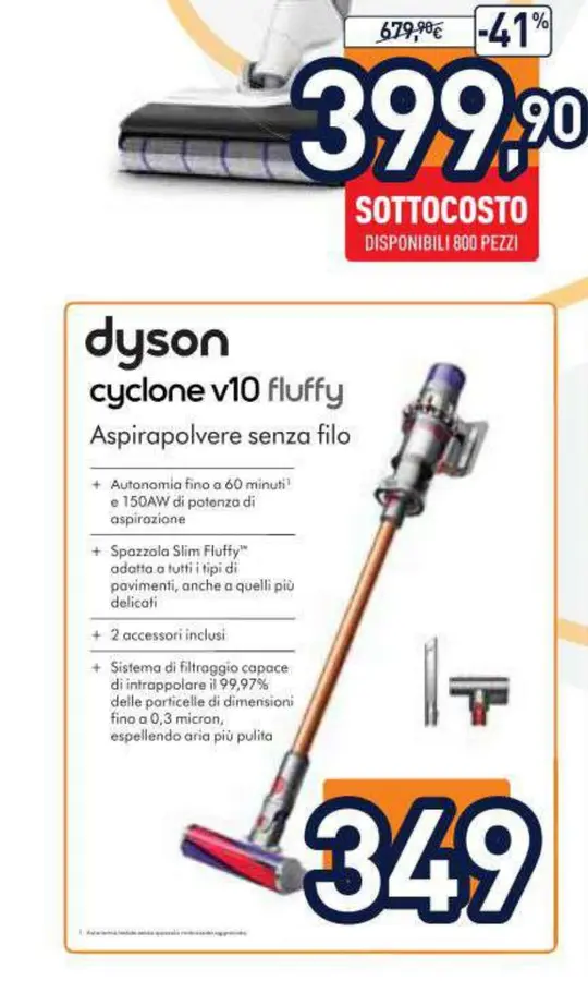 Cyclone V10 Fluffy Dyson in offerta da Unieuro