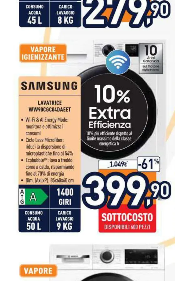 Lavatrice 9 kg Samsung in offerta da Unieuro