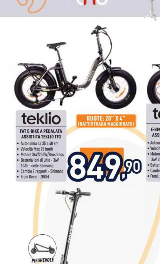 Fat e-bike a pedalata assistita Teklio in offerta da Unieuro