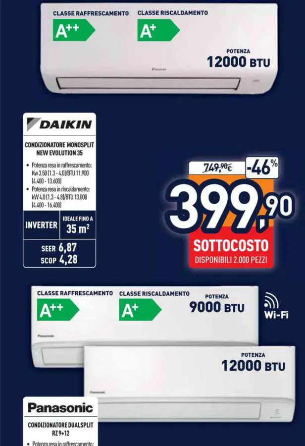 Condizionatore monosplit 12000 BTU Daikin in offerta da Unieuro
