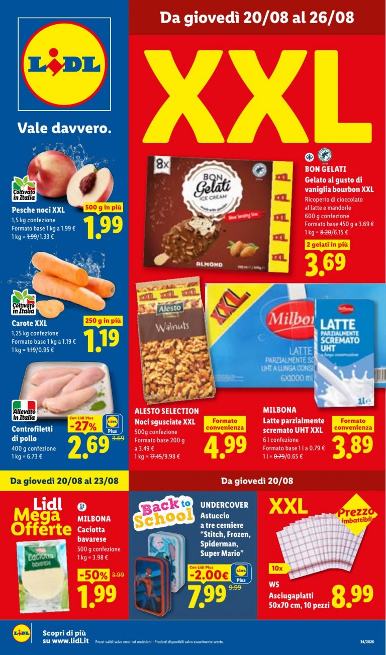 Prima pagina del Volantino Lidl dal 20 al 26 agosto 2026 con offerte XXL