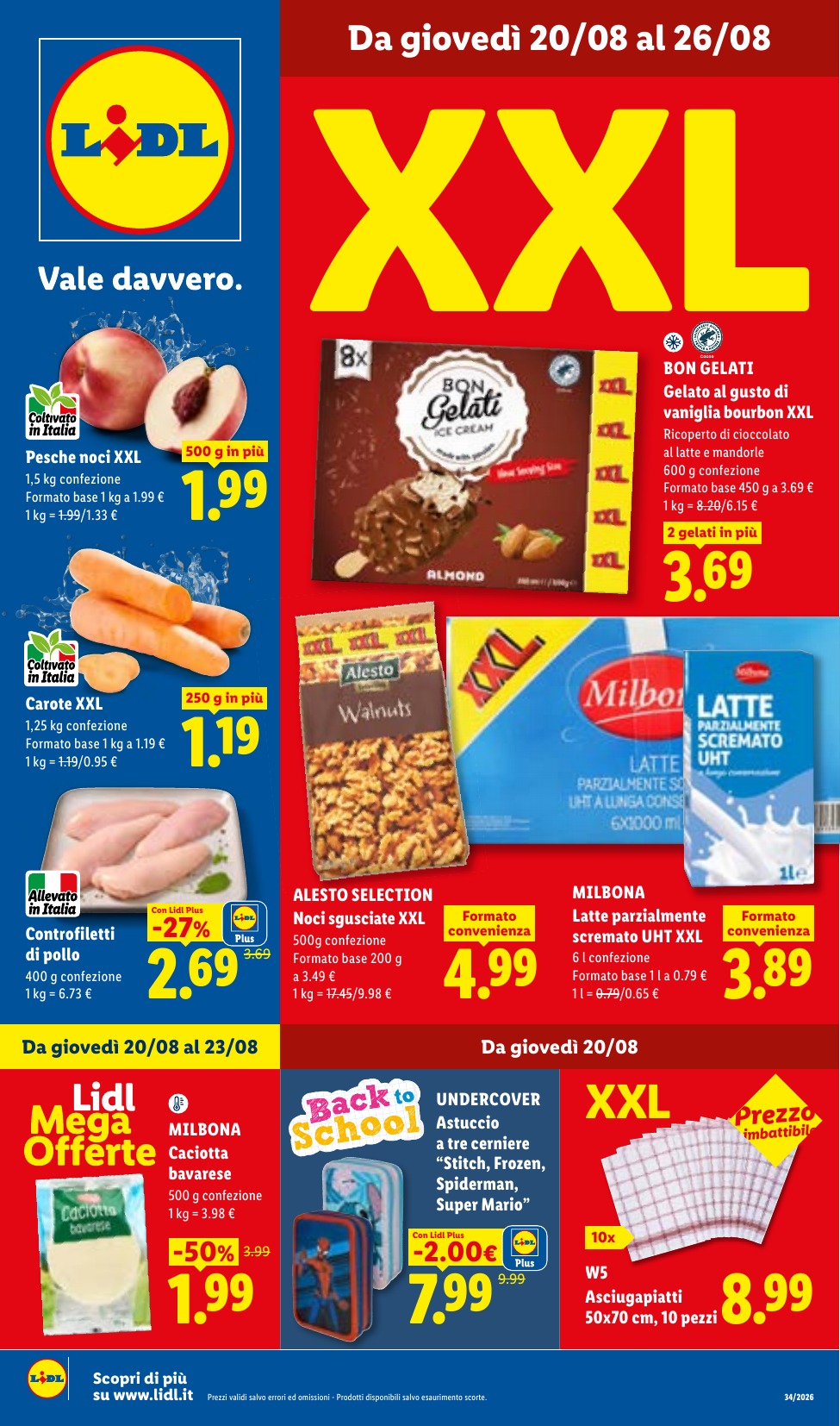 Prima pagina del Volantino Lidl dal 20 al 26 agosto 2026 con offerte XXL