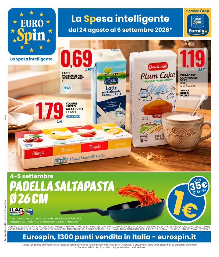 Prima pagina del Volantino Eurospin dal 24 agosto al 6 settembre 2026