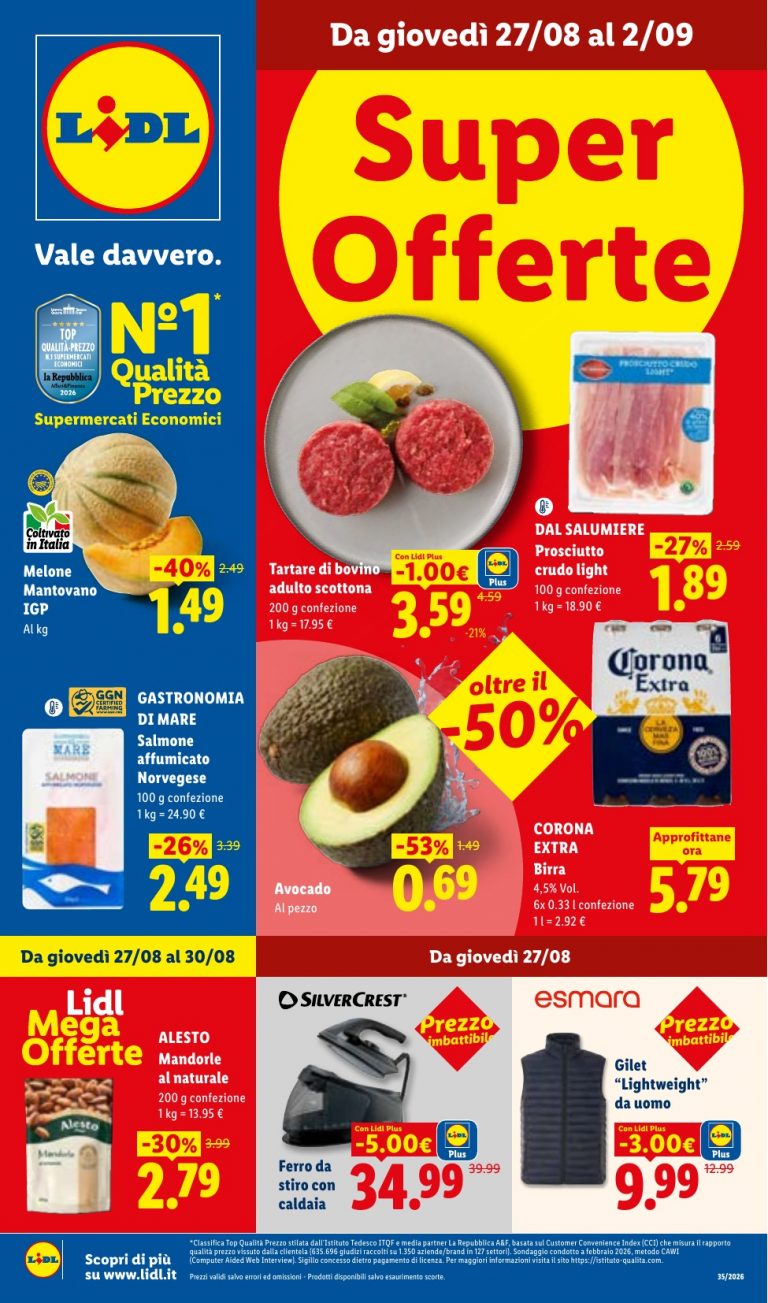 Prima pagina del Volantino Lidl dal 27 agosto al 2 settembre 2026 con le Super Offerte