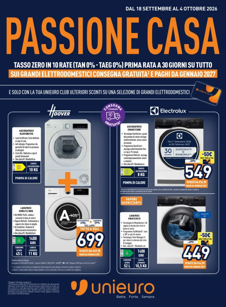 Copertina Volantino Unieuro dal 18 settembre al 4 ottobre 2026