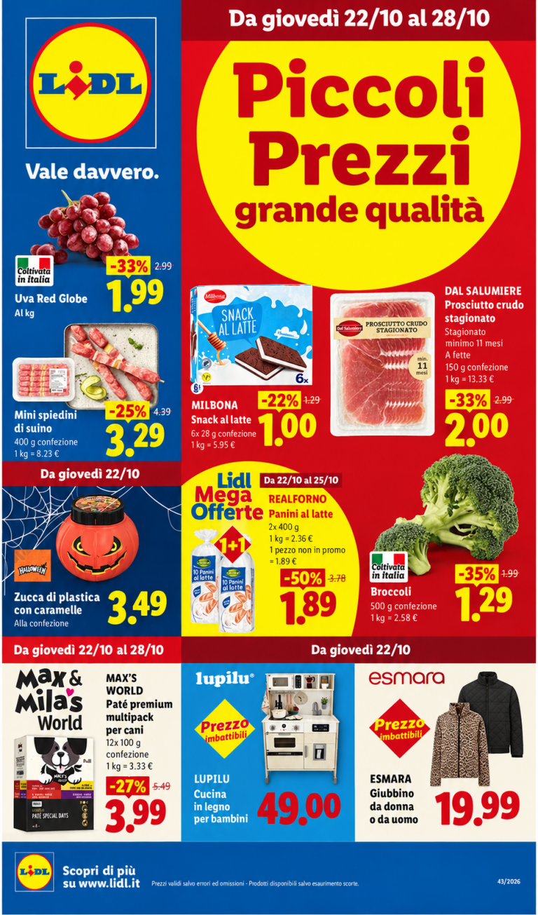 Volantino Lidl dal 22 al 28 ottobre 2026